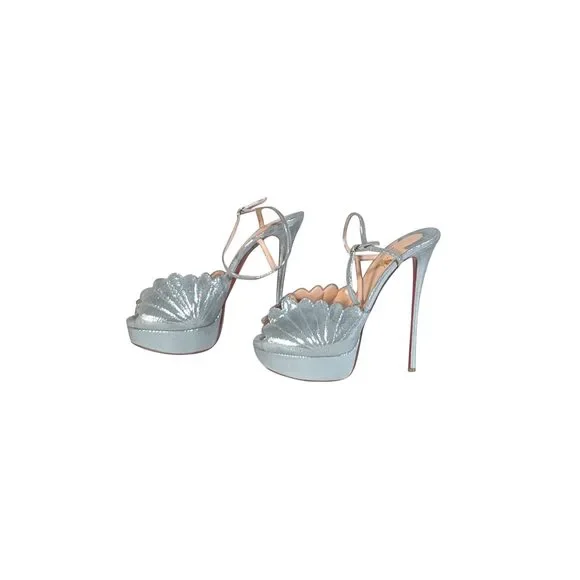 Christian Louboutin - Aqua Blue Metallic Platform "Botticella Alta" Strappy Pum - Picture 3 of 5